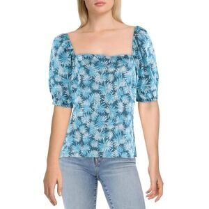 Michael Kors Nassau Teal Metallic Floral Blouse Size XL Cotton Top